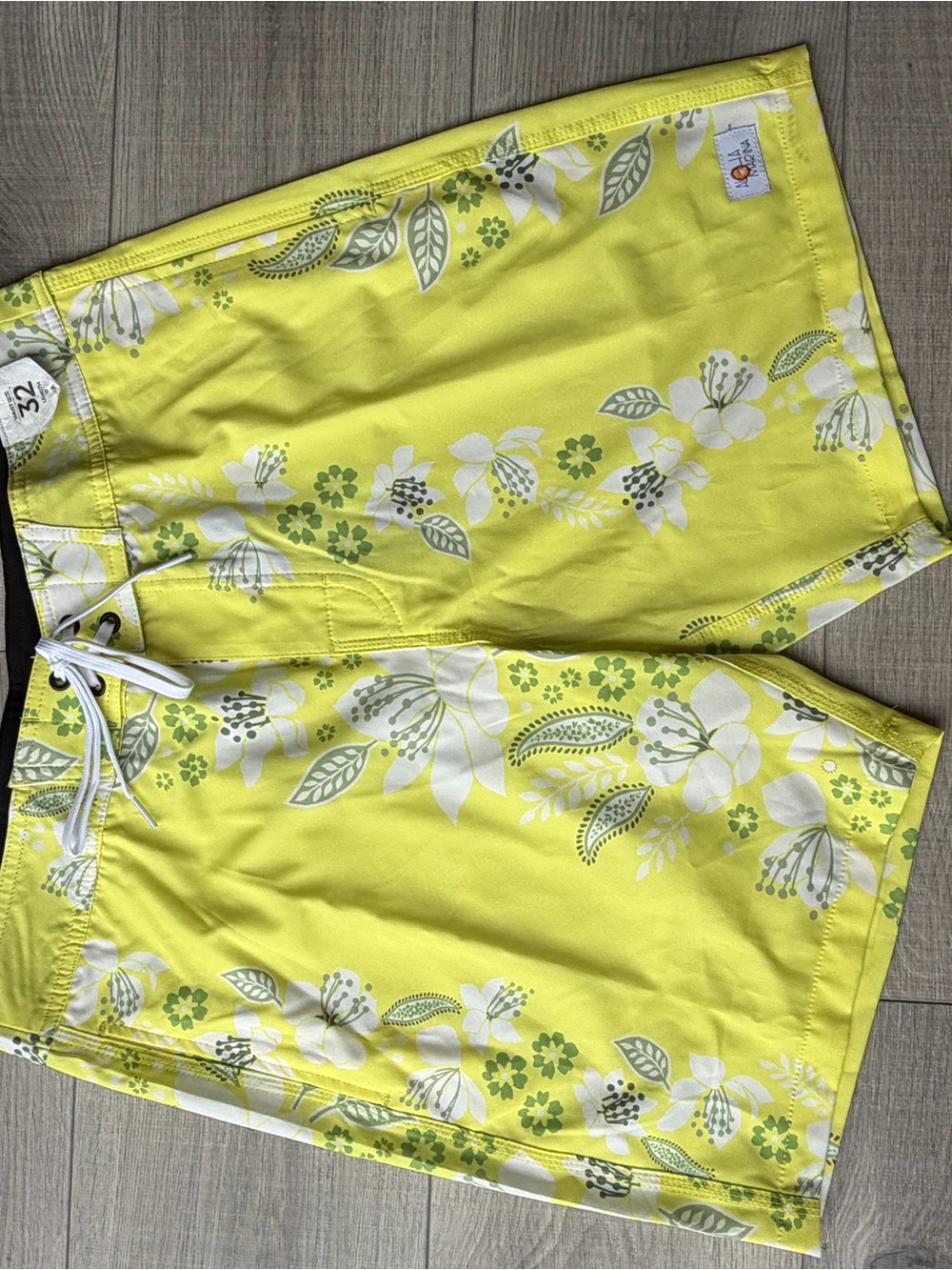 Neon Yellow Floral Swim Trunks